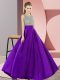 Beautiful Floor Length Purple Prom Gown Scoop Sleeveless Backless