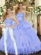 Customized Lavender Lace Up Sweet 16 Dress Appliques and Ruffles Sleeveless Floor Length