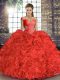 Coral Red Off The Shoulder Neckline Beading and Ruffles Quinceanera Dresses Sleeveless Lace Up