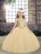 High Class Sleeveless Tulle Floor Length Lace Up Kids Formal Wear in Peach with Beading