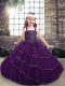 Eggplant Purple Tulle Lace Up Little Girls Pageant Gowns Sleeveless Floor Length Beading and Ruffled Layers