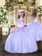 Inexpensive Lavender Sleeveless Floor Length Beading Lace Up Little Girls Pageant Dress