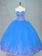 Blue Tulle Lace Up Sweetheart Sleeveless Floor Length Sweet 16 Dresses Beading and Embroidery