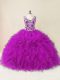 Eye-catching Fuchsia V-neck Neckline Beading Ball Gown Prom Dress Sleeveless Backless