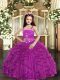 Fuchsia Sleeveless Beading and Ruffles Floor Length Kids Formal Wear