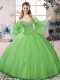 Fabulous Long Sleeves Floor Length Beading Lace Up 15th Birthday Dress with Green