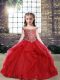Red Ball Gowns Off The Shoulder Sleeveless Tulle Floor Length Lace Up Beading and Ruffles Little Girl Pageant Gowns
