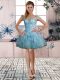 Attractive Organza Off The Shoulder Sleeveless Lace Up Beading and Ruffles Prom Dresses in Light Blue