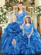 Floor Length Blue Sweet 16 Dresses Sweetheart Sleeveless Lace Up