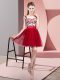 Wine Red A-line Bateau Sleeveless Tulle Mini Length Zipper Lace Quinceanera Court of Honor Dress