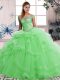 Ball Gowns Quinceanera Gown Green Off The Shoulder Tulle Sleeveless Floor Length Lace Up