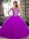 Sweet Purple Tulle Lace Up Sweet 16 Quinceanera Dress Sleeveless Floor Length Beading