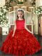 Classical Red Scoop Neckline Ruffles Pageant Gowns Sleeveless Backless
