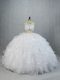 Cheap White Sleeveless Organza Brush Train Lace Up Quinceanera Dress for Sweet 16 and Quinceanera