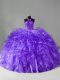 Customized Lavender Halter Top Zipper Beading and Ruffles Vestidos de Quinceanera Brush Train Sleeveless