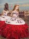 Red Little Girls Pageant Gowns Party and Sweet 16 and Wedding Party with Embroidery and Ruffles Straps Sleeveless Lace Up