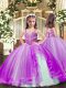 Sleeveless Floor Length Beading Lace Up Kids Formal Wear with Purple