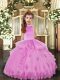 Perfect Tulle Sleeveless Floor Length Pageant Gowns For Girls and Beading and Appliques