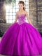 Fashion Purple Sweetheart Neckline Beading Vestidos de Quinceanera Sleeveless Lace Up