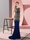 Royal Blue Prom Dress Scoop Sleeveless Sweep Train Zipper