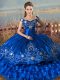 Royal Blue Sleeveless Embroidery and Ruffled Layers Floor Length Sweet 16 Quinceanera Dress