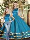 Glittering Teal Two Pieces Tulle Scoop Sleeveless Ruffled Layers Floor Length Lace Up 15 Quinceanera Dress