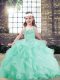 Stunning Apple Green Tulle Lace Up Straps Sleeveless Floor Length Kids Formal Wear Beading and Ruffles