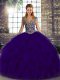 Designer Purple Sleeveless Organza Lace Up Sweet 16 Dresses for Military Ball and Sweet 16 and Quinceanera