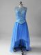 Inexpensive High Low Empire Sleeveless Blue Party Dress for Girls Brush Train Lace Up