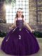 Purple Lace Up Winning Pageant Gowns Appliques Sleeveless Floor Length