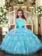 Aqua Blue Sleeveless Floor Length Ruffled Layers Lace Up Little Girls Pageant Dress