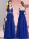 Chiffon Straps Sleeveless Lace Up Beading in Royal Blue