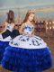 Royal Blue Kids Pageant Dress Party and Wedding Party with Embroidery and Ruffled Layers Straps Long Sleeves Lace Up