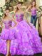 Custom Designed Lilac Three Pieces Beading and Ruffles Quince Ball Gowns Lace Up Organza Sleeveless Floor Length