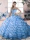 Glamorous Ball Gowns Sleeveless Blue Ball Gown Prom Dress Brush Train Lace Up