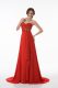 Red Sleeveless Chiffon Brush Train Zipper Prom Dresses for Prom and Party and Military Ball