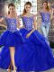 Royal Blue Sleeveless Beading and Ruffles Lace Up Quinceanera Gowns