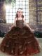 Straps Sleeveless Pageant Gowns For Girls Floor Length Beading and Ruffles Brown Tulle
