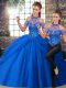 Fantastic Sleeveless Tulle Brush Train Lace Up Ball Gown Prom Dress in Blue with Beading and Pick Ups