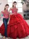 New Arrival Organza Lace Up Vestidos de Quinceanera in Red with Beading and Ruffles