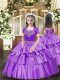 Charming Lavender Ball Gowns Beading and Ruffled Layers Pageant Gowns For Girls Lace Up Taffeta Sleeveless Floor Length