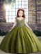 Excellent Olive Green Tulle Lace Up Straps Sleeveless Floor Length Little Girl Pageant Gowns Beading