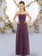 Fashion Dark Purple Sleeveless Chiffon Lace Up Vestidos de Damas for Wedding Party
