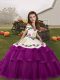 Beauteous Purple Tulle Lace Up Kids Formal Wear Sleeveless Floor Length Embroidery and Ruffled Layers