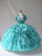 Romantic Floor Length Turquoise Sweet 16 Dresses Organza Sleeveless Beading