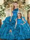 Artistic Teal Lace Up Scoop Ruffles Quinceanera Dress Organza Sleeveless
