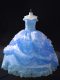 Floor Length Blue Quinceanera Gown Off The Shoulder Sleeveless Lace Up