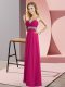 Dramatic Fuchsia Criss Cross Beading Sleeveless Floor Length
