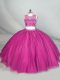 Noble Fuchsia Zipper Quinceanera Dresses Beading Sleeveless Floor Length