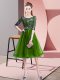 Adorable Scoop Half Sleeves Lace Up Dama Dress for Quinceanera Green Tulle  Adorable Scoop Half Sleeves Lace Up Dama Dress for Quinceanera Green Tulle